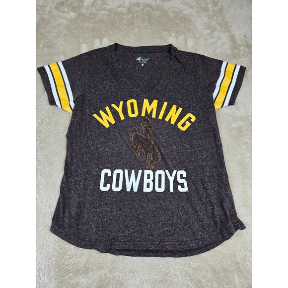 G-III Apparel Group Tops - GIII Apparel Wyoming Cowboys V-Neck T-Shirt‎ Rhinestone Bucking Horse  Womens S